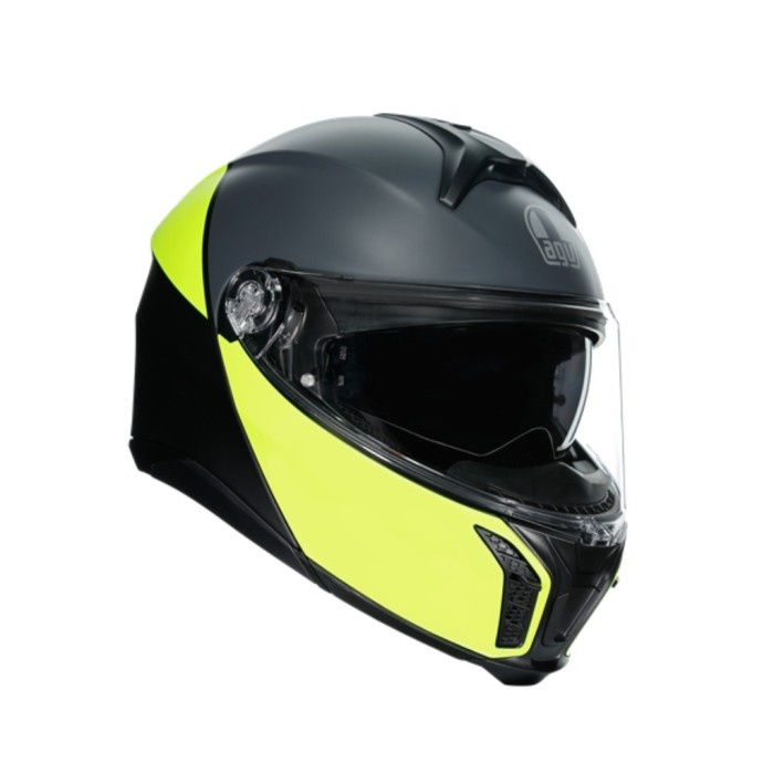 [New Ori] Agv Sportmodular Black Matt Grey Yellow  Helm Motor Modular Agv Origi Diskon