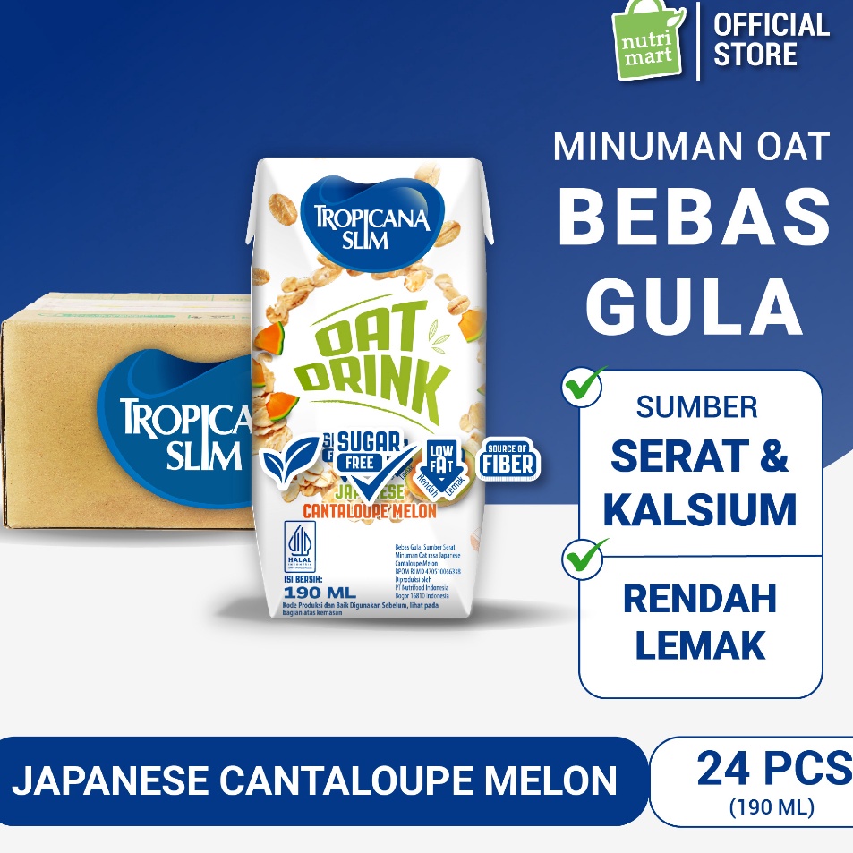 

Readystock 1 Karton - Tropicana Slim Oat Drink Japanese Cantaloupe Melon 190 ml (RTD) - Minuman Oat Vegan Plant Based Bebas Gula