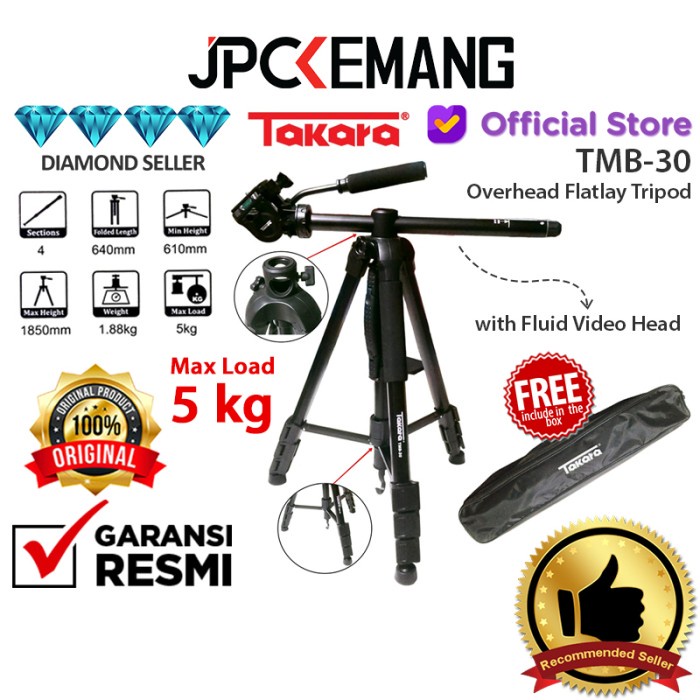 TAKARA TMB-30 FLATLAY TRIPOD MONOPOD WITH FLUID VIDEO HEAD TMB30 RESMI