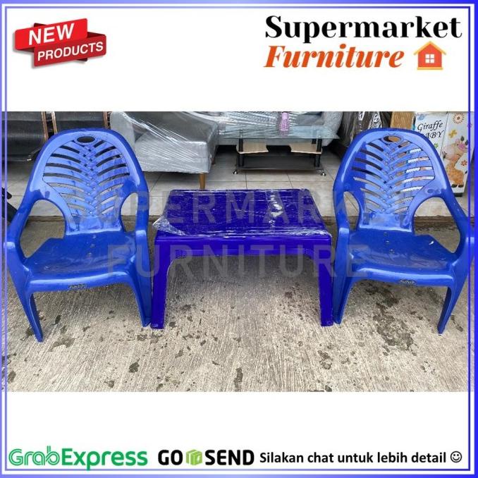 Free Ongkir Set 2 Kursi Teras Plastik 909 Dan 1 Meja 7550A Biru Wandahobes