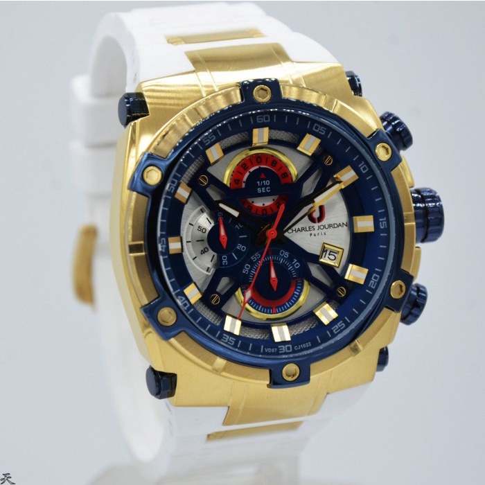 ✅Sale Charles Jourdan Cj1022-1212C - Jam Tangan Pria Rubber Original - White Bisa Sameday