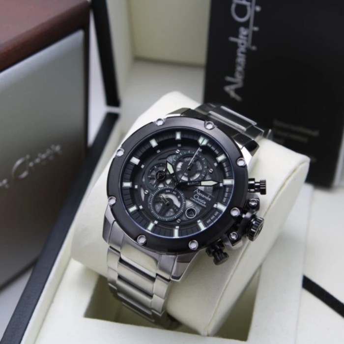 ✅Sale Alexandre Christie Pria Ac 6564 Ac6564 Silver Black Rantai Original Diskon