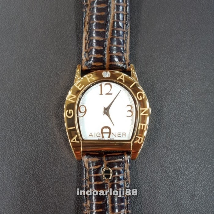 ✅Baru Aigner Asti Due A32205 White Dial Brown Leather Ladies Watch Diskon