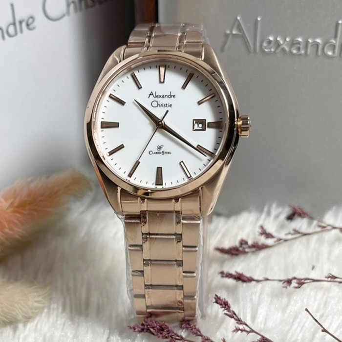 ✅New Jam Tangan Wanita Alexandre Christie Ac 8682 Ac8682 Rosegold White Rt Terbaru
