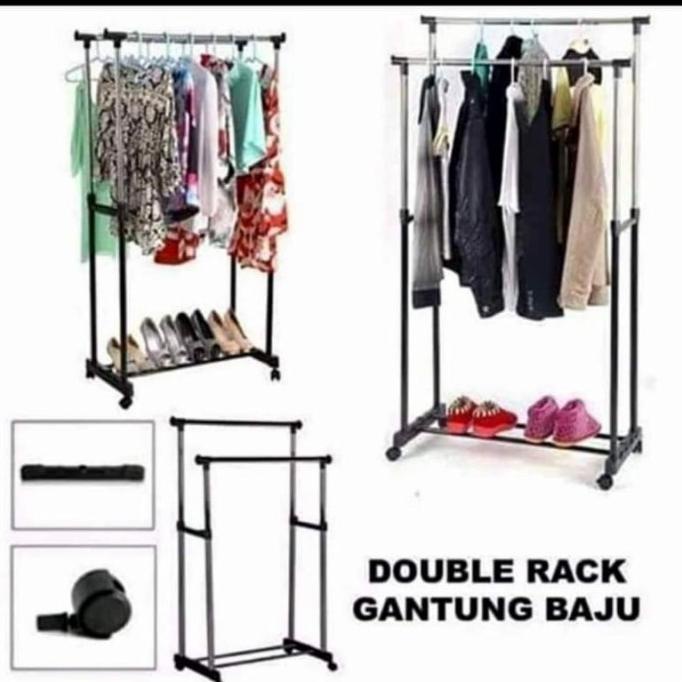 stand hanger single / DOUBLE pole gantungan jemuran baju handuk