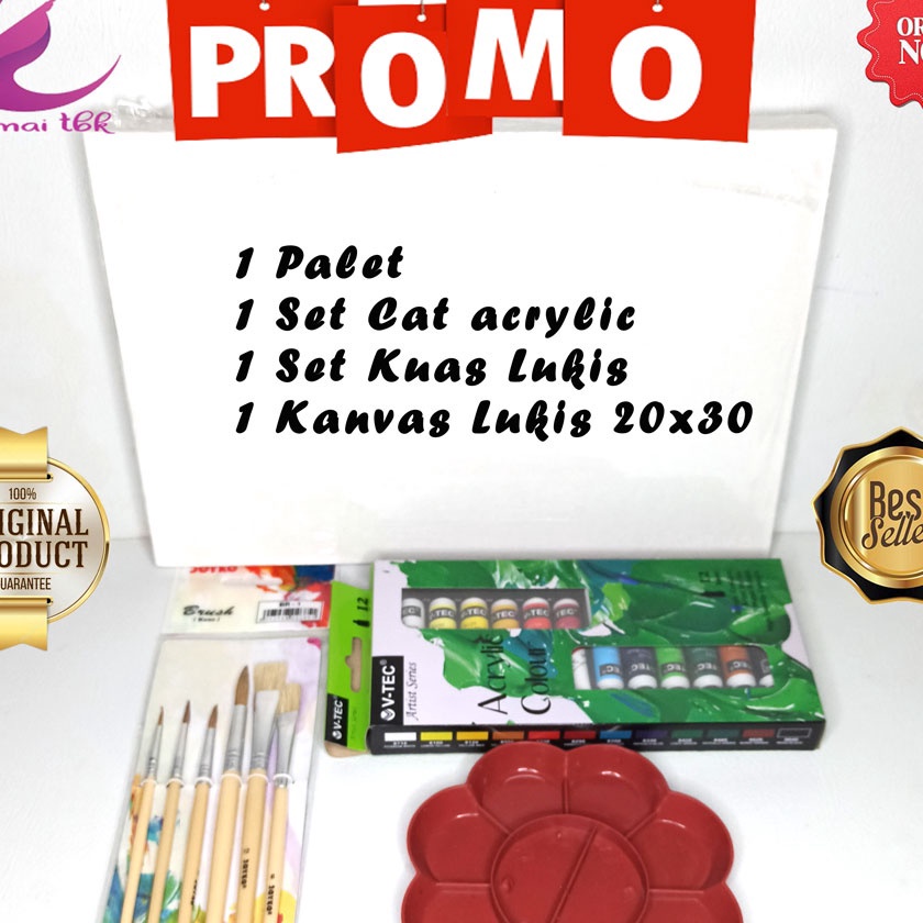 

(L97☼) Paket Lukis Komplit PL41 Kanvas + Cat Akrilik + Palet + Kuas Set..