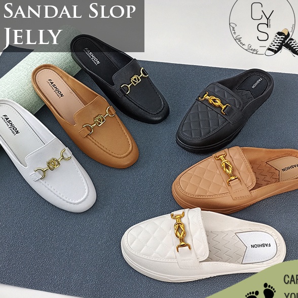 (R98❣> CYS Sandal Sepatu Slop Jelly Loafers Wanita Import Fashion Korea Kekinian Slip On Sendal Form