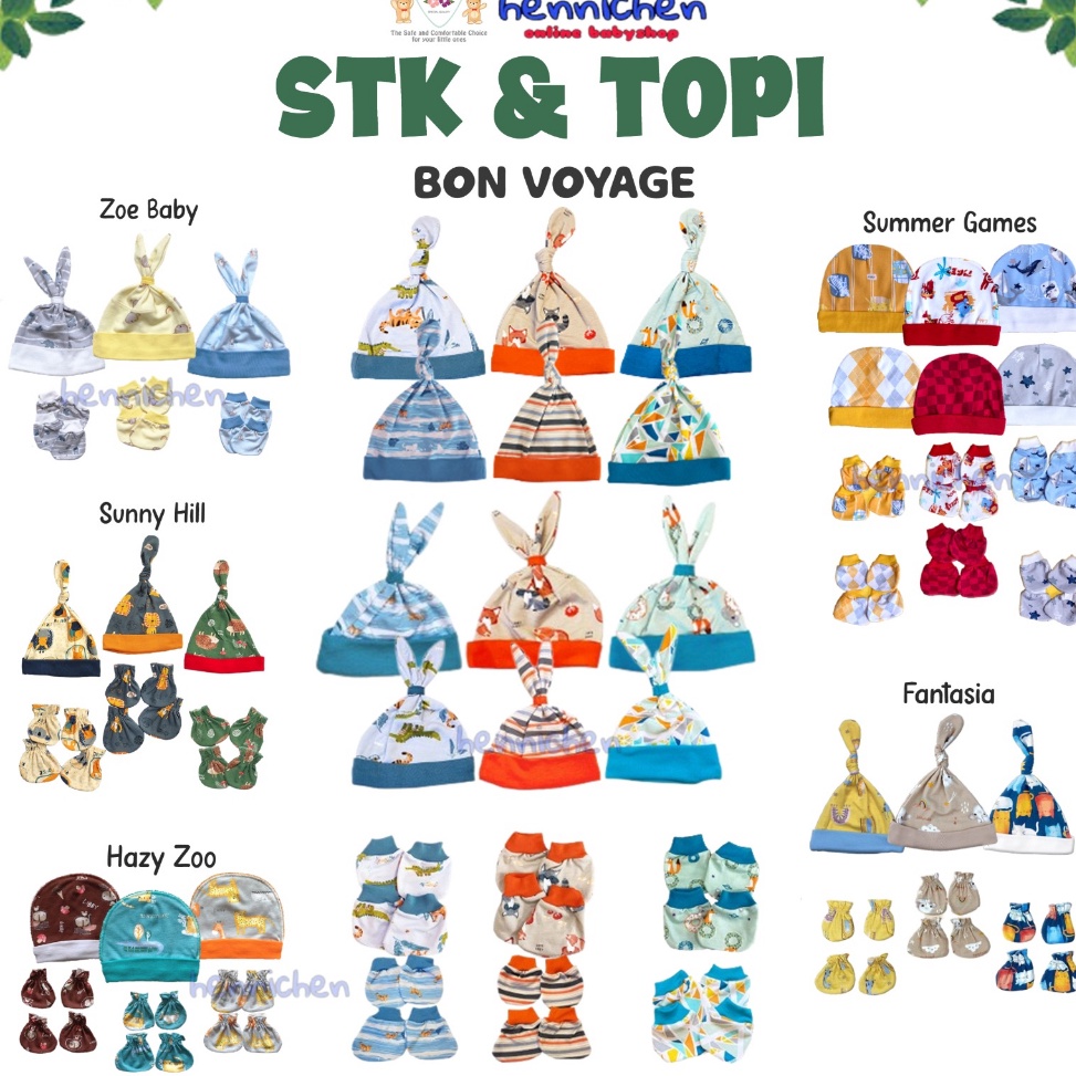 RDRJ1490  PROMO 10.10 Set STK Topi Sarung Tangan + Sarung Kaki Libby 2in 1 BON VOYAGE  ZOE BABY / SU