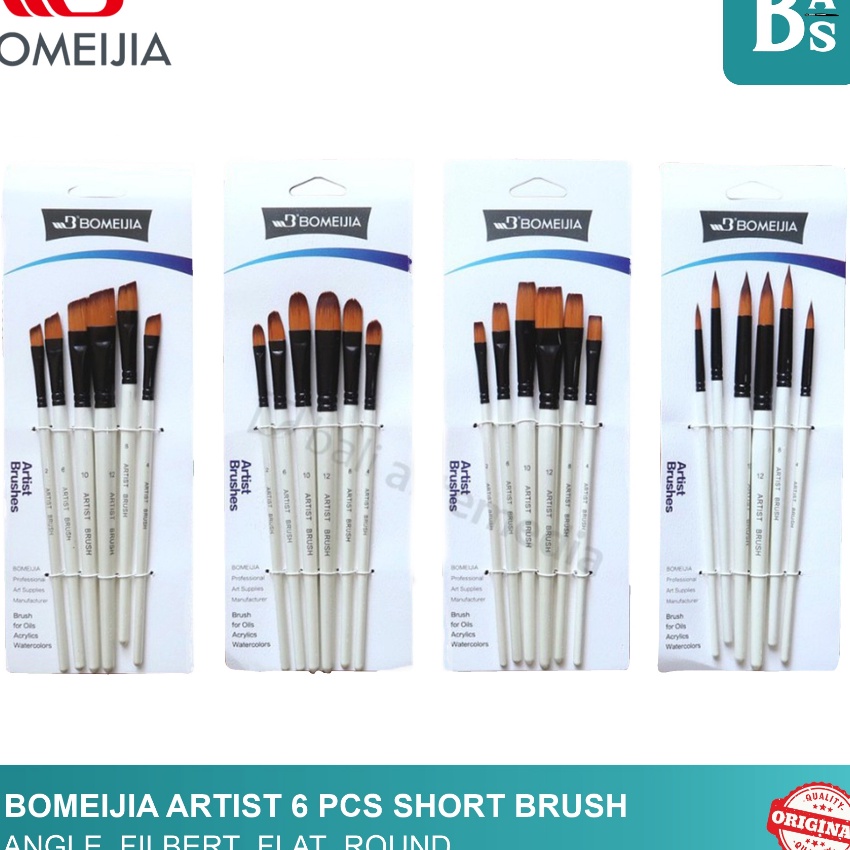 

[W20-ご) BOMEIJIA Artist 6 pcs Short Handle Brush Round / Filbert / Angle / Flat㊖.!!