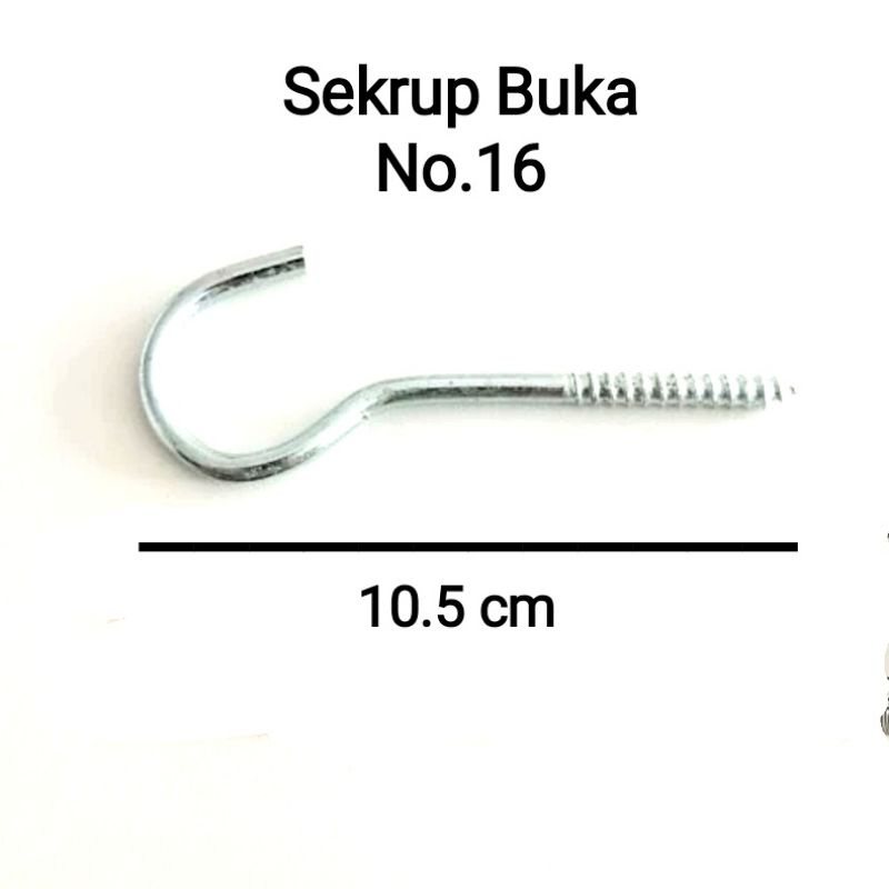 (10 pcs) Sekrup skrup paku ulir hak mata buka no 16 kapstok tanda tanya sangkar besar