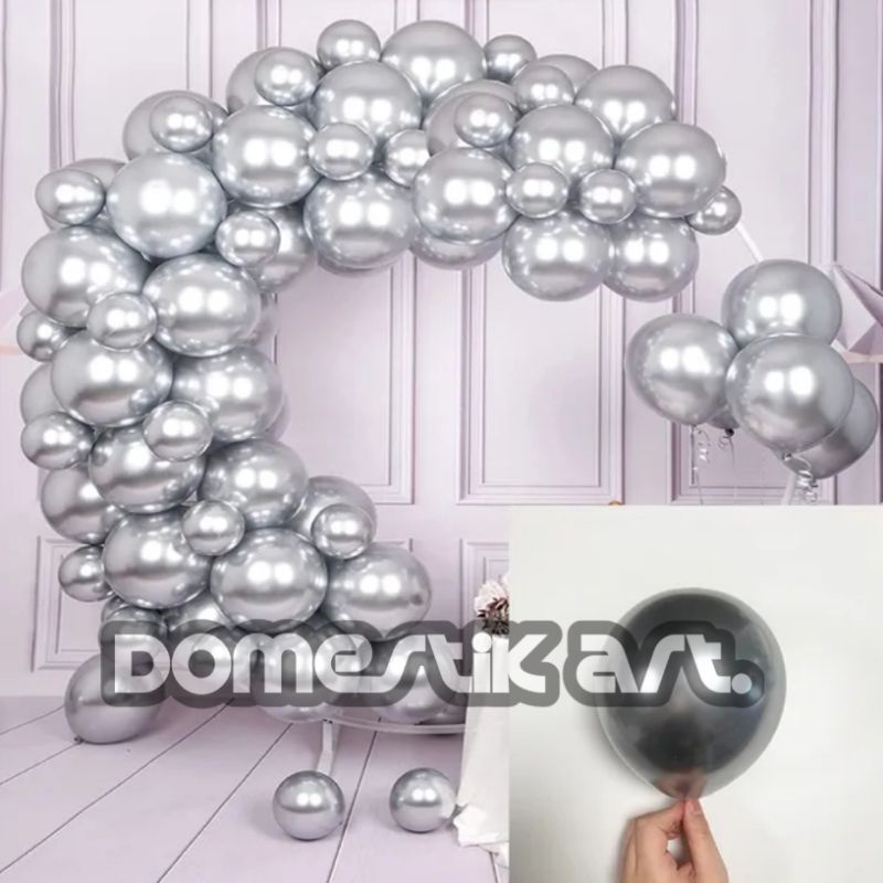 Balon Latex Chrome 5 inch SILVER / balon metalik CHROME dekorasi/ balon mengkilap / balon kecil