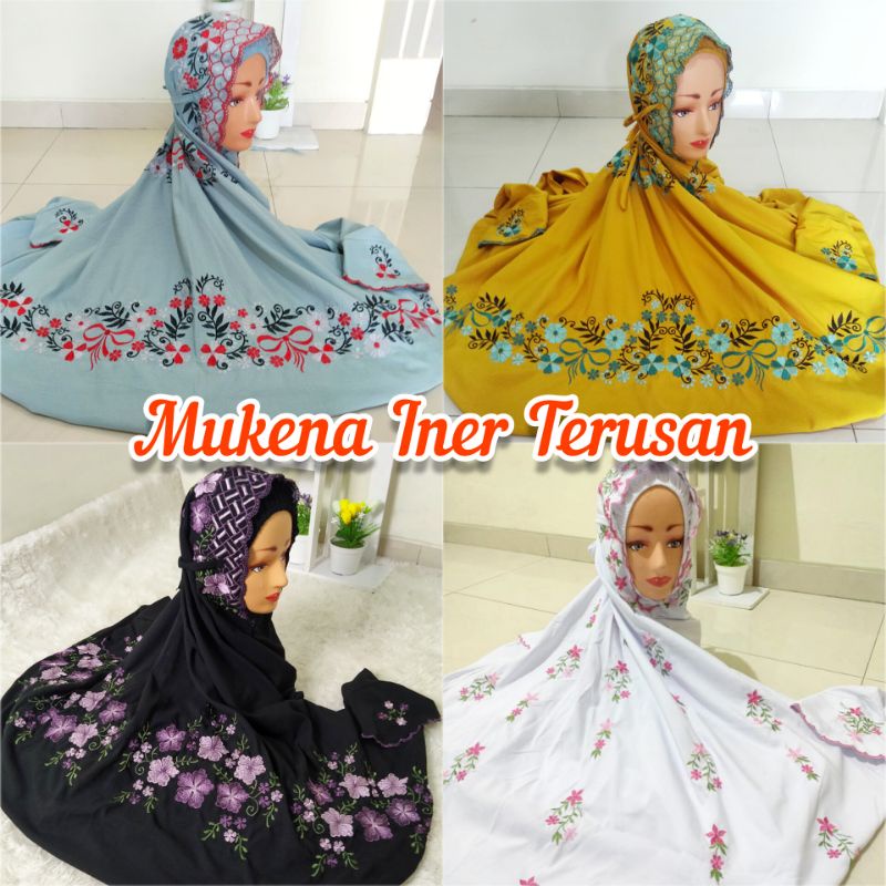 MUKENAH POLINO EVATA WARNA HITAM TERUSAN/LAJURAN DEWASA BORDIR