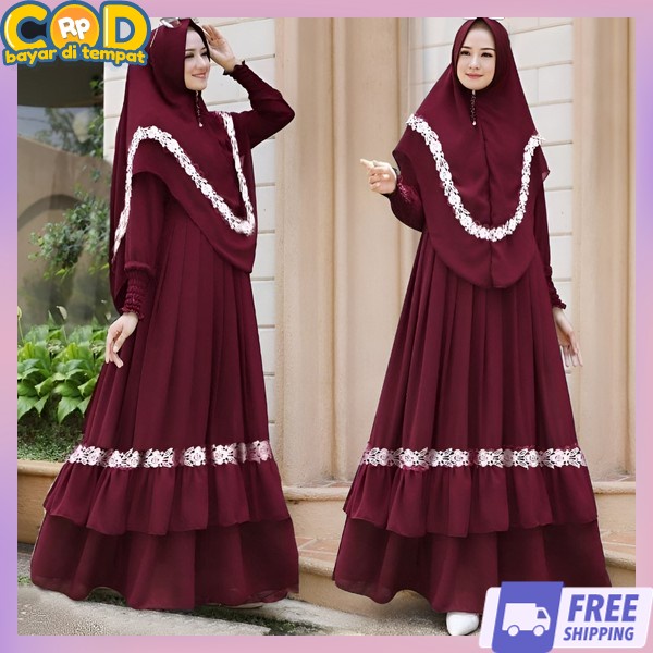 Setelan Gamis Dan Kerudung Baju Lebaran Stlan Cewek Gamid Kerudung Syar'I Bsju Games 2In1 Branded Ib