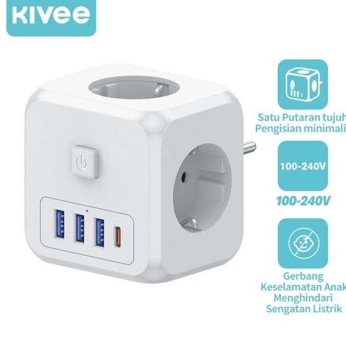 KIVEE kubus Stop kontak kabel Colokan listrik Colokan 3 lubang Colokan