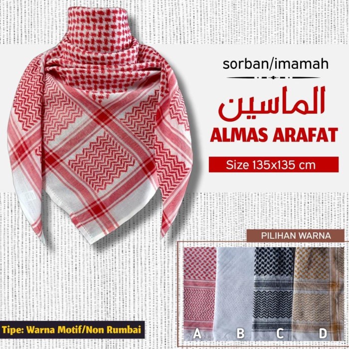 Sorban SORBAN IMAMAH ALMAS ARAFAT MERAH HITAM PUTIH COKLAT NON RUMBAI - Hitam(N3Z3) Sorban Palestina