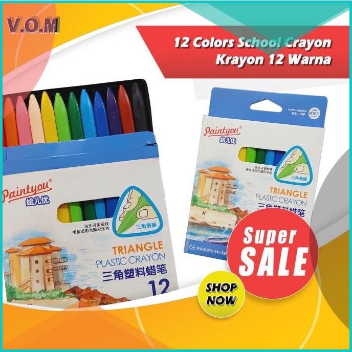 

12 Colors School Crayon/Krayon 12 Warna - Plastic Crayon Triangle 0857 20JVLZ3 limited stock