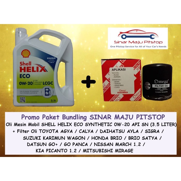 FREE ONGKIR Paket Bundling SHELL HELIX ECO 0W-20 & FILTER OLI MOBIL DAIHATSU SIGRA ORIGINAL