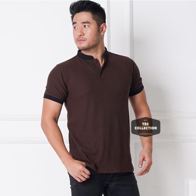 Polo Shirt Pria Kaos Polo Pria Pendek Kerah Shanghai Polos Coklat Tua