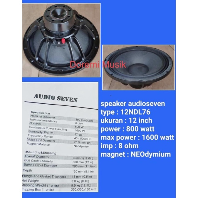 Speaker 12 inch neodymium Audio seven 12NDL76 Original