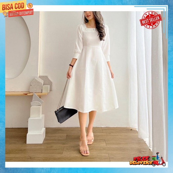 Dreas Mini Selutut Kondangan Wedding Drees Pendek Polos Kegereja Wanita Korean Style Korea Cewek Bri