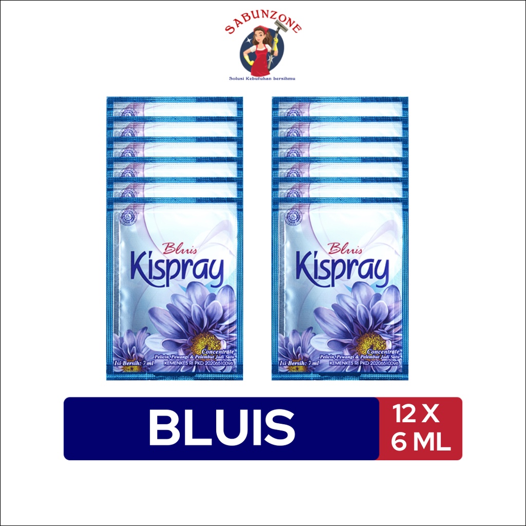 Paket Murah Pewangi Pakaian Kispray Bluis Biru Renceng Sachet 6 ml x12