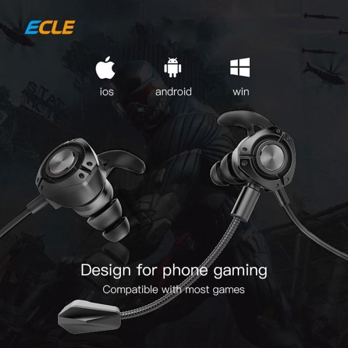 Ecle Earphone/Headset Gaming Adjustable Mic Silicon Earbuds Hifi Audio