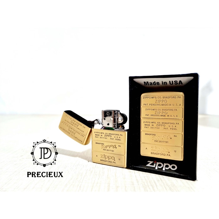 Korek Api Zippo Yellow Gold Font Emas Original Ping Sound "Precieux"