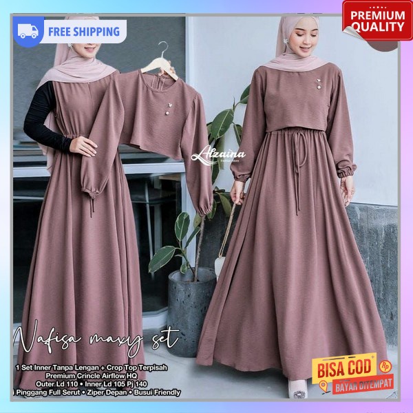 Bju Drees Set Gamis Satu Set Gamus Polos Remaja Gsmis Khimar Gamid Kerudung Syar'I Setelan Gamis Wan