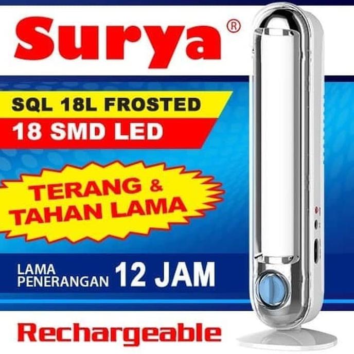 Lampu Cas LED SMD Emergency Surya SQL 18L Frosted Tahan Hingga 12 Jam