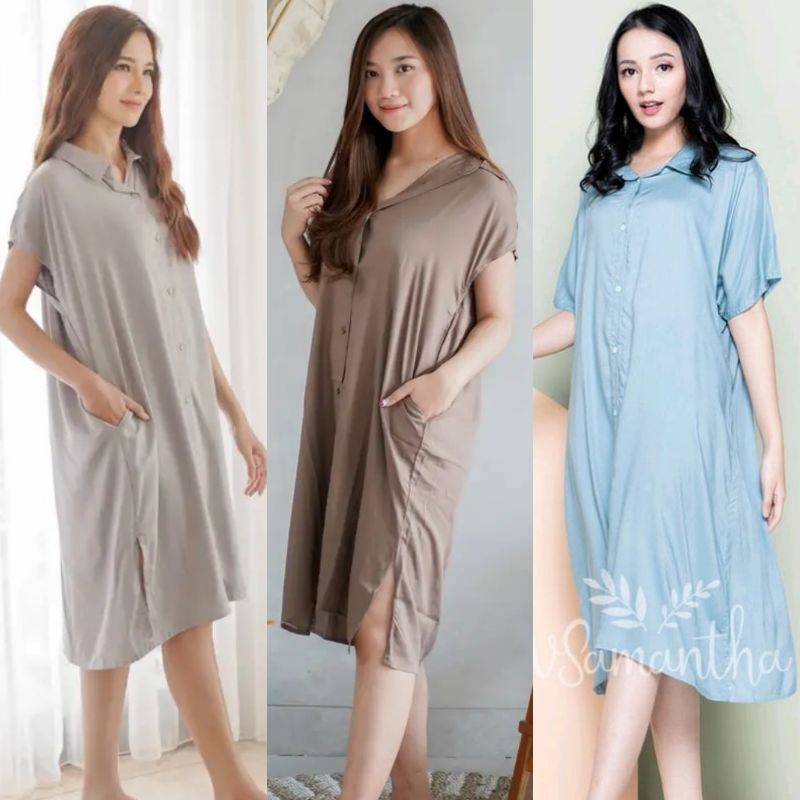 Home Dress Wanita Full Kancing Daster Andin polos busui dress kekinian dres lula Fit Kain Katun