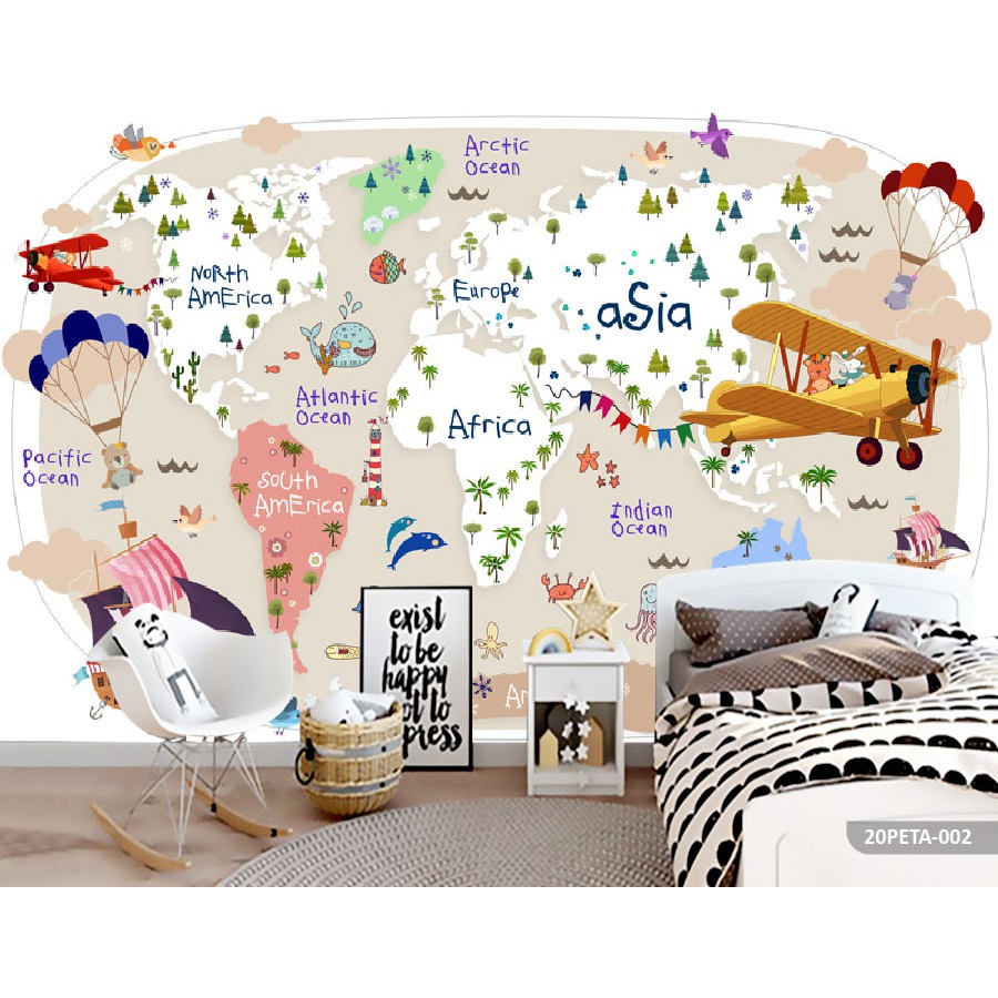 Wallr Dinding 3D Custom Berkualitas Gambar Peta Dunia