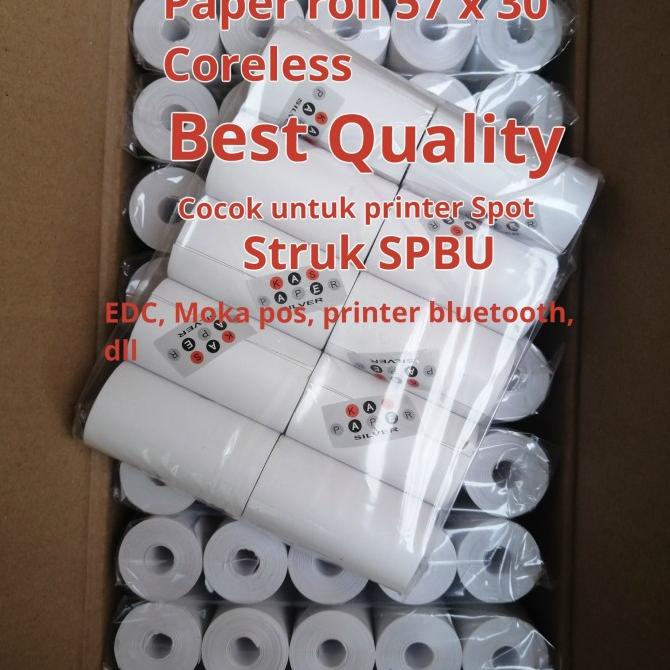 

Thermal Paper Roll 57 X 30 / 57X30 Coreless Tanpa Bungkus 1Dus