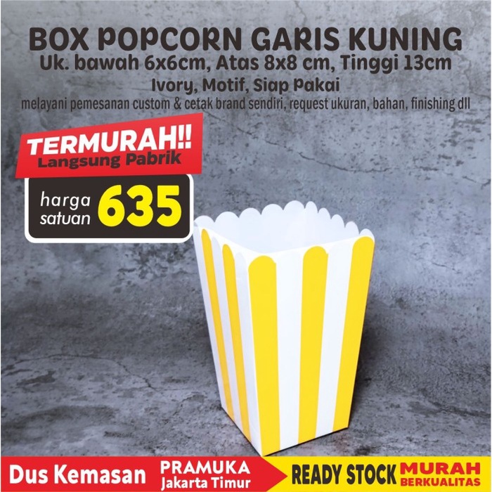 Murah Box Popcorn GARIS MERAH uk 8x8x13 cm Foodgrade NON COD