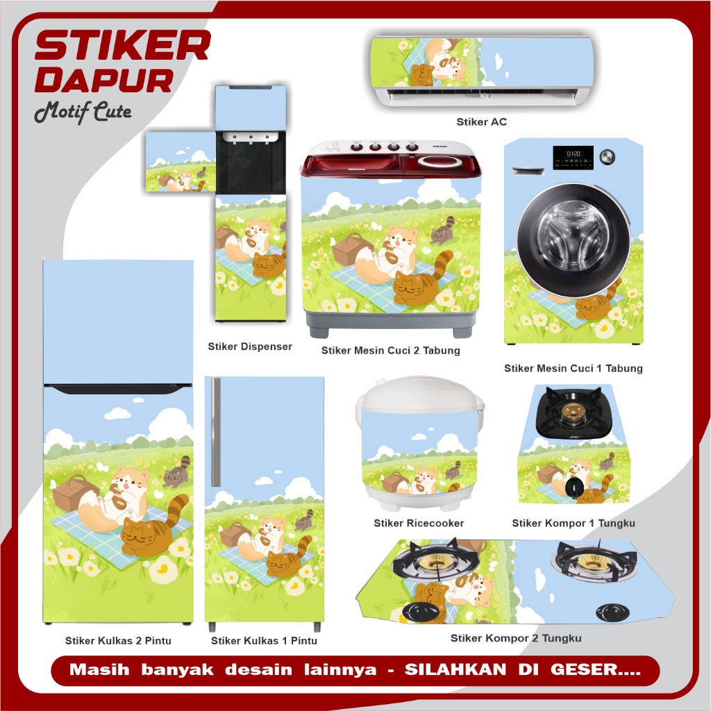 Stylish Kitchen Decor Sticker Set - Stiker Wallpaper untuk Kulkas, Kompor, Magicom, AC, Mesin Cuci