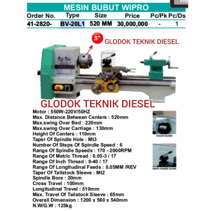 Promo Mesin Bubut Variabel Speed Bench Lathe Wipro Bv20L1 Bv-20L1 Original