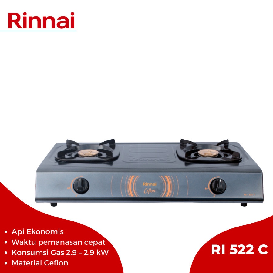 Kompor Gas Rinnai Ri522C / Ri-522C / Ri 522 C [2 Tungku]