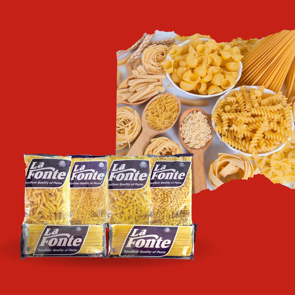 

La Fonte Pasta : Spaghetti, Chiferi, Fettucine, Fusilli, Gobertti, Neziti (Semua Jenis Per 2 Pcs)