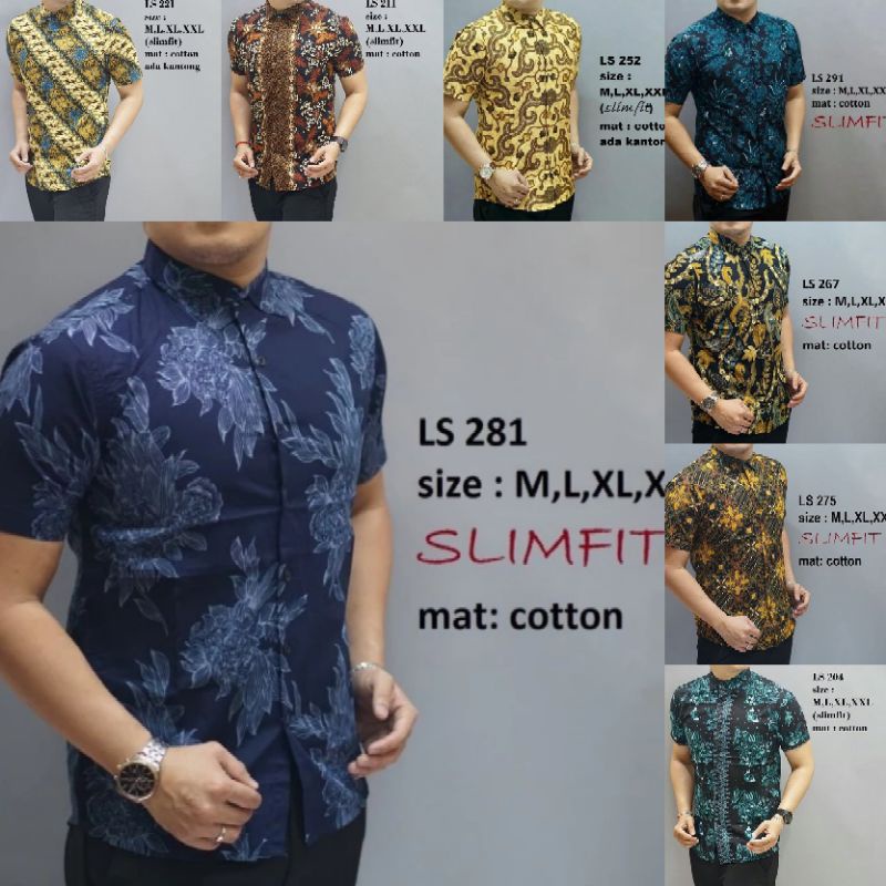 Kemeja Batik Slimfit Pria Lengan Pendek Premium Navy / Biru Dongker sfs 83115