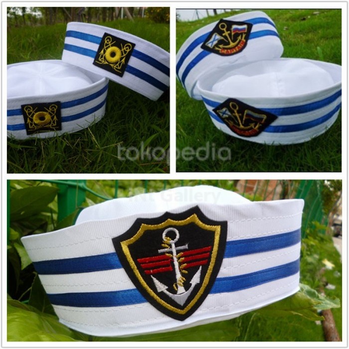 Topi [COD] IG Topi Pelaut/Marinir/Kapten Kapal Warna Biru Putih untuk Anak - Anak(R6T4) Topi Basis O