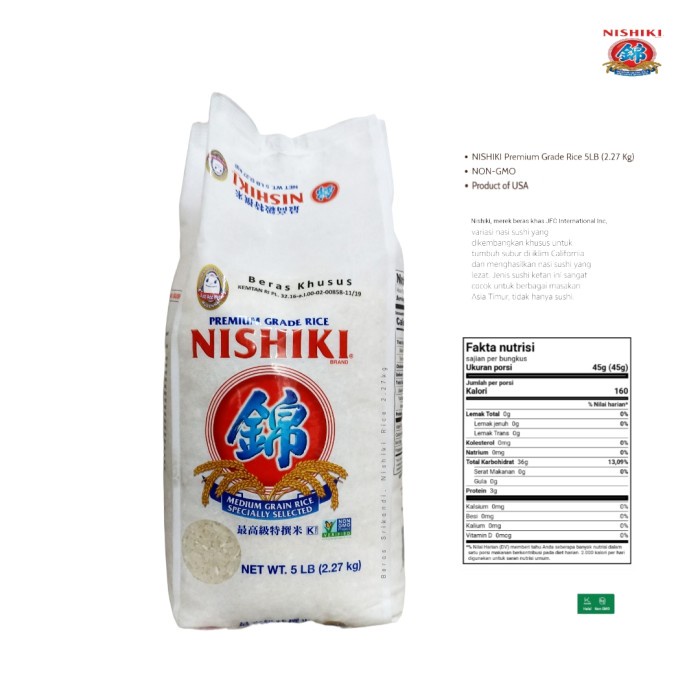 BERAS JEPANG - CALIFORNIA SUSHI ROLLS - NISHIKI 5LB 2.27KG