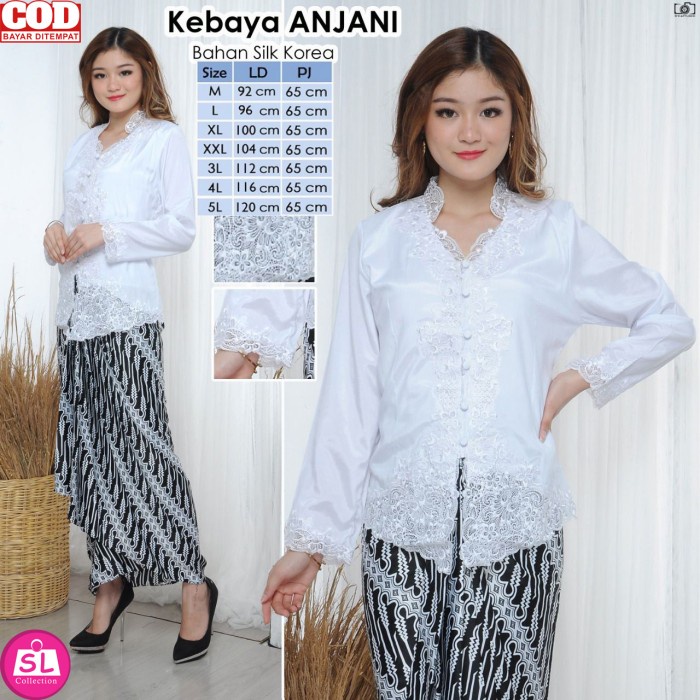 Atasan Kebaya Bordir Wanita Modern Mewah Lengan Panjang Warna Putih