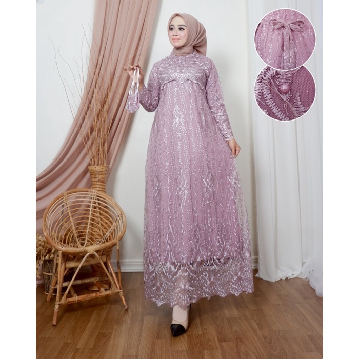 Gamis Brokat Tule Tile Haghia Lavender