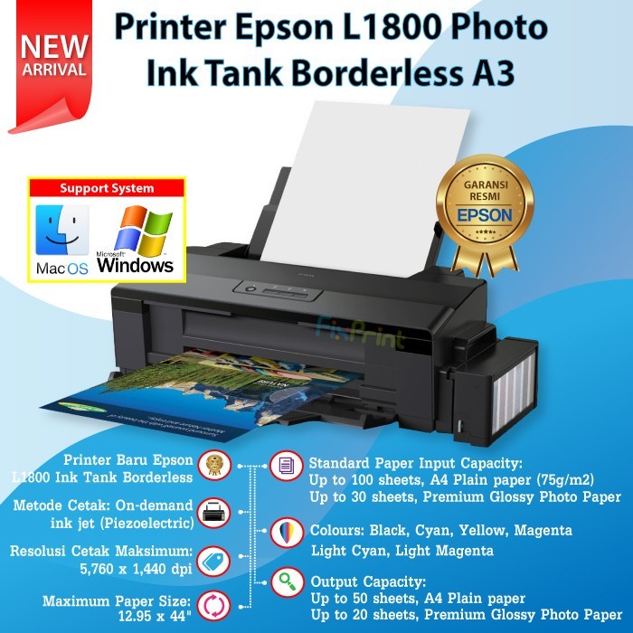 Printer L1800 Print A3+ Garansi Resmi A3 Infus Suppor T Dtf Dtg
