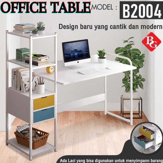 Bg Meja Komputer Meja Kerja Meja Belajar Meja Kayu Laci 2 ( White ) Zonaduaduo