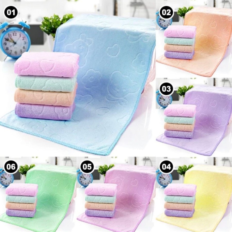 QG Handuk mandi kecil anak bahan microfiber motif beruang 30x60 cm