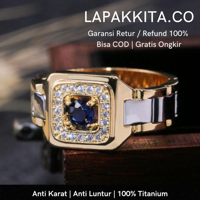Cincin Pria Titanium Batu Biru / Cincin Titanium Pria Emas Batu Biru