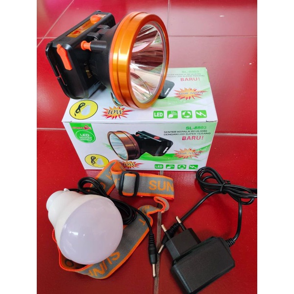senter kepala sunpro 10 Watt sl 8803 cahaya putih dan kuning