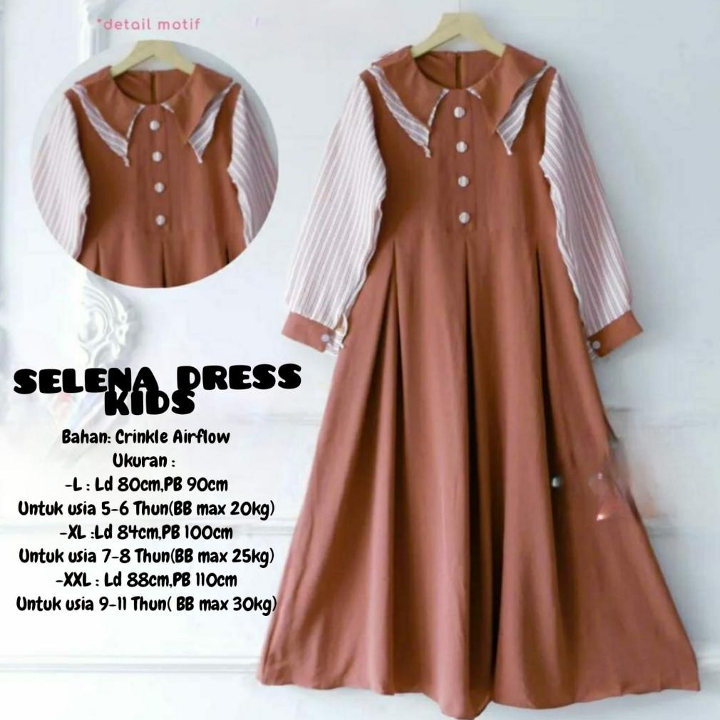 Promo SELENA DRESS KIDS GAMIS ANAK TERBARU BAHAN CRINKLE DRES LEBARAN VIRAL Cod