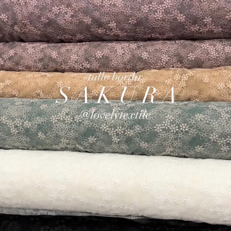 New Tulle Bordir Sakura Kain Tile Motif Kain Kebaya Brokat 