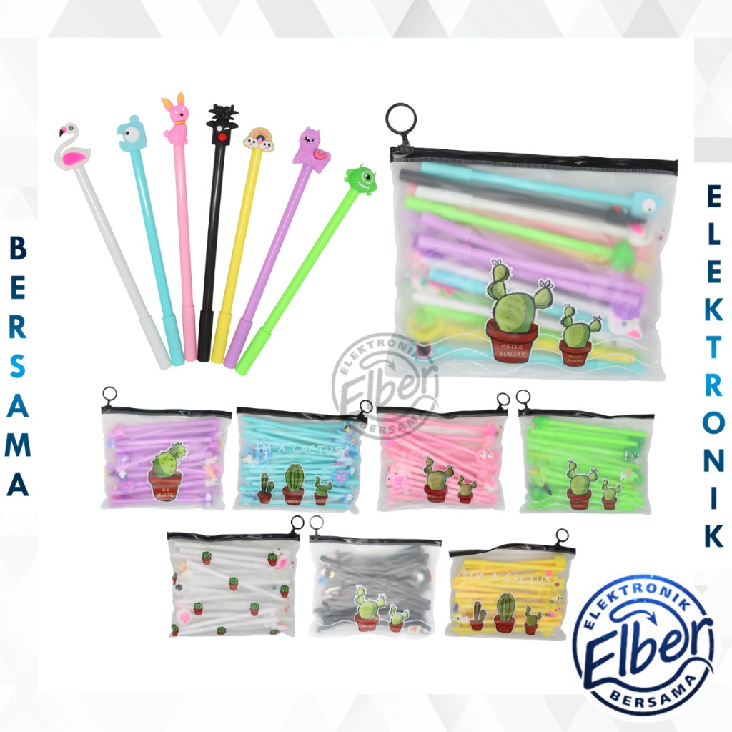 

ELBER HL0078 Pena Karakter Set Pouch Isi 20 Pcs Tempat Pensil Transparan Zipper Bag Y1072
